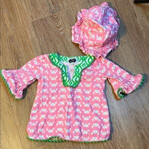 Mud Pie Pink and Green Baby Outfit